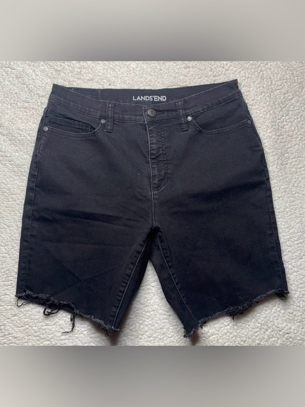Land end Black Stretch Denim shorts High waist Size 10
